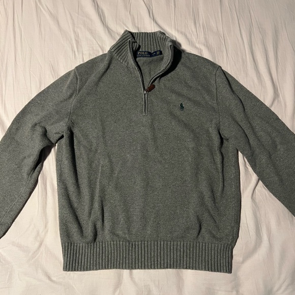 MENS POLO RALPH LAUREN GREY QUARTER ZIP SWEATER - Picture 1 of 2